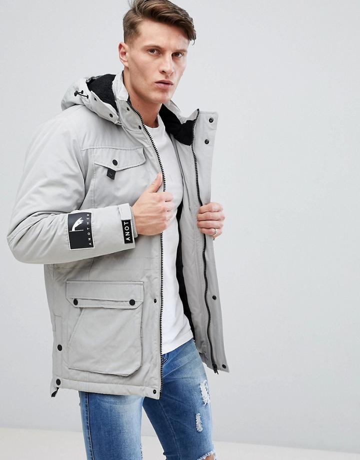 Bershka Parka Jacket In Light Gray - Black