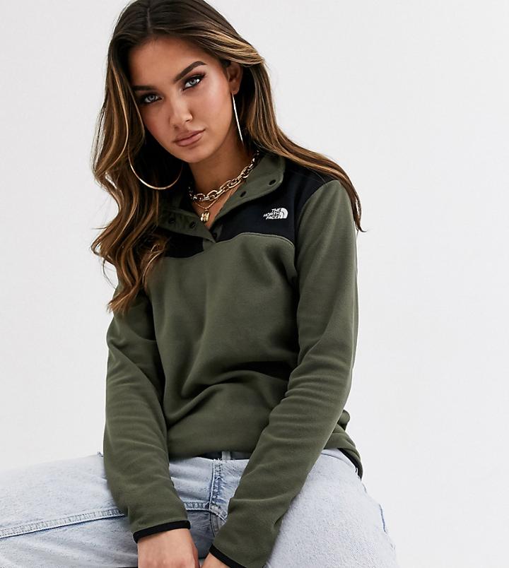 The North Face Tka Glacier Snap Neck Pullover Fleece In Green/black