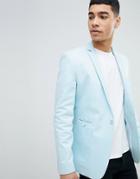 Asos Design Super Skinny Blazer In Light Blue Cotton - Blue