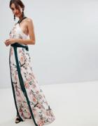 Stylestalker Aries Floral Print Maxi Dress With Splits - White
