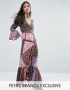 Sisters Of The Tribe Patchwork Print Plunge Front Maxi Dress - Multi