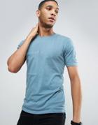 Only & Sons Longline T-shirt With Step Back Hem And Pockets In Organic Cotton - Blue