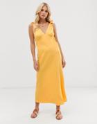 Vero Moda Tie Shoulder V Neck Midi Dress In Yellow