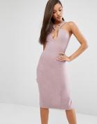 Lavish Alice Metal Ring Plunge Detail Midi Dress - Pink