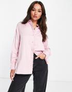 Selected Femme Oversized Satin Shirt With Ruffle Collar In Pink
