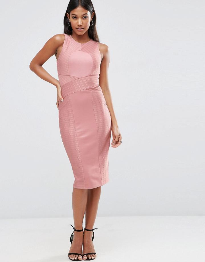 Asos Bandage High Neck Midi Bodycon Dress - Pink