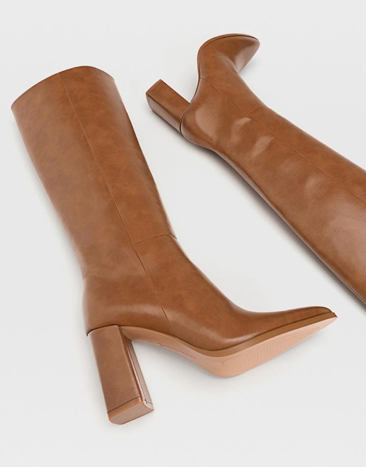Stradivarius Knee-high Heeled Boots In Brown