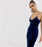 Missguided Velvet Strappy Midi Dress Navy - Navy