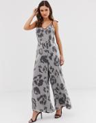 Religion Wide Leg Jumpsuit With Contrast Trim In Leopard - Gray