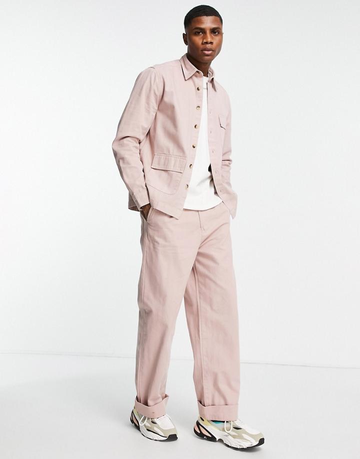 Asos Design Wide Fit Pants With Pleats In Pink - Part Of A Set