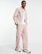Asos Design Wide Fit Pants With Pleats In Pink - Part Of A Set