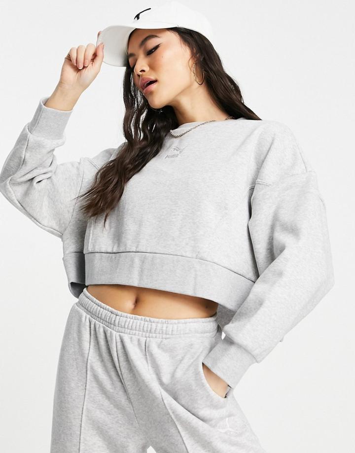 Puma Boxy Cropped Sweatshirt In Gray - Exclusive To Asos