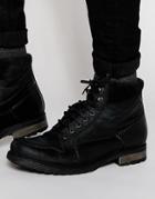 Asos Boots In Black Leather With Suede Cuff Detailing - Black