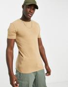 Asos Design Muscle Fit T-shirt With Crew Neck In Tan-brown
