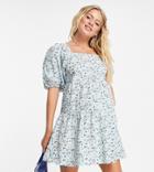 Influence Maternity Puff Sleeve Mini Dress In Ditsy Floral Print-blues