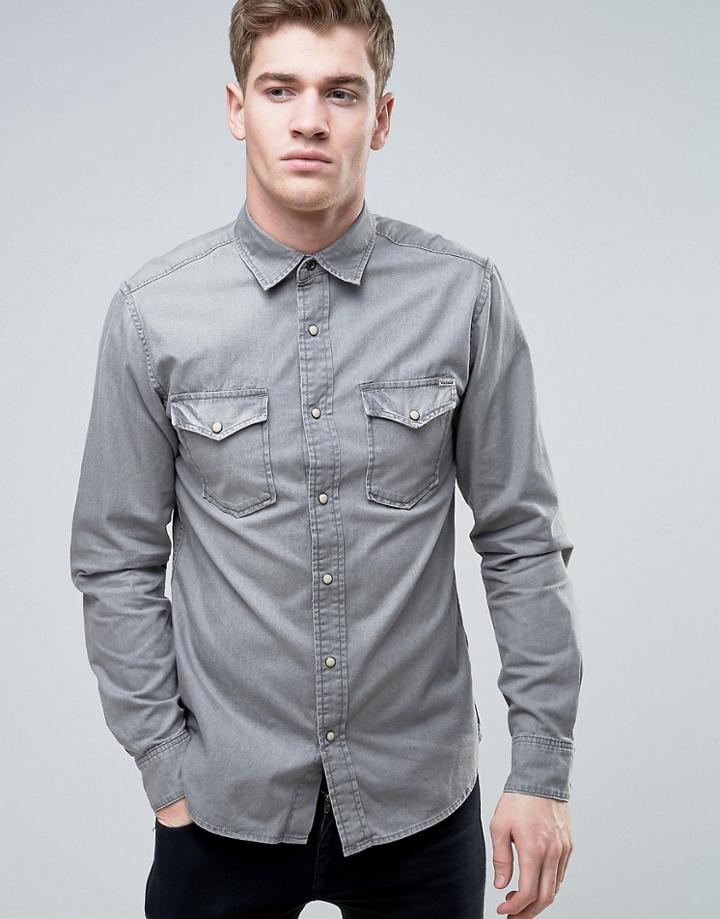 Jack & Jones Vintage Western Denim Shirt In Gray Wash - Gray
