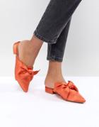 Asos Design Lightening Pointed Bow Ballet Flats - Orange