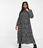 Street Collective Curve Jersey Long Sleeve Smock Pephem Midi Dress In Dalmation Print-black
