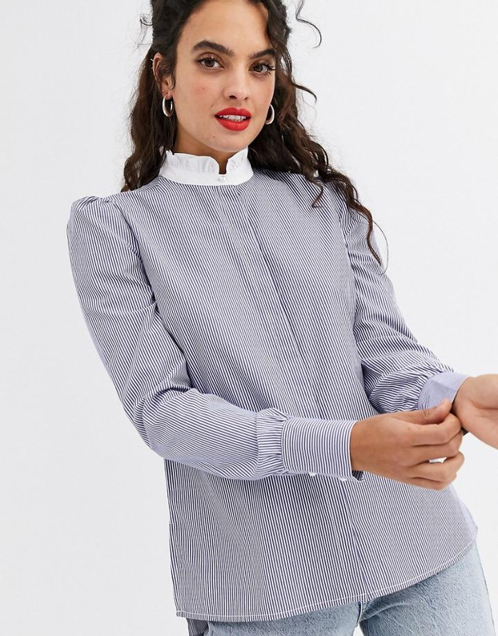 Stradivarius Romantic Shirt In Blue Stripe