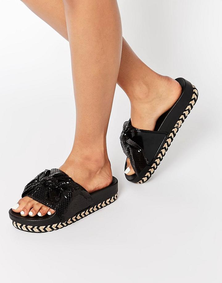 Sixtyseven Serla Black Bow Slider Sandals - Black
