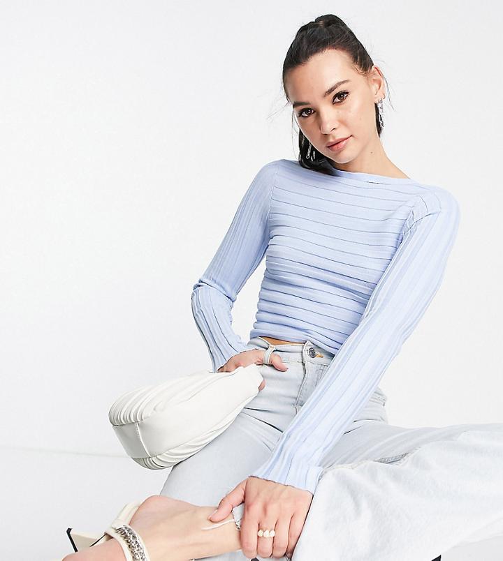 4th & Reckless Tall Knitted Open Back Detail Top In Baby Blue