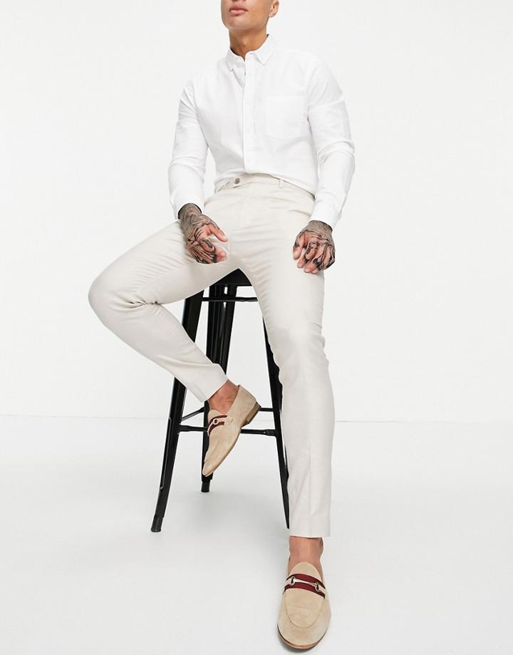 Asos Design Wedding Super Skinny Suit Pants In Stone Cotton Linen-neutral