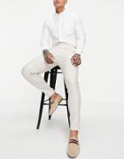 Asos Design Wedding Super Skinny Suit Pants In Stone Cotton Linen-neutral
