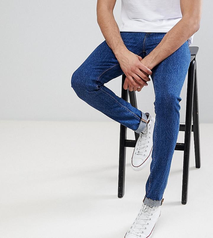 Asos Tall Skinny Jeans In Retro Dark Wash With Raw Hem - Blue
