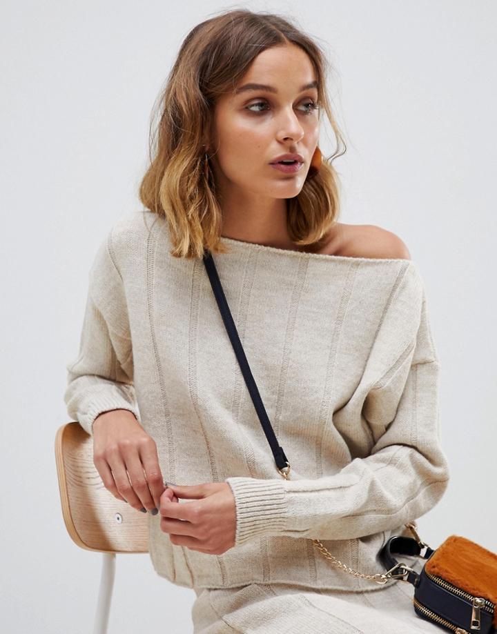 Asos Design Two-piece Sweater In Wide Rib - Beige