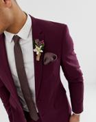 Asos Design Slim Textured Tie In Brown & Pocketsquare - Brown
