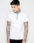 Brave Soul Contrast Chambray Collar Polo Shirt - White
