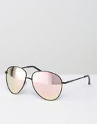 Asos Aviator Sunglasses In Black Metal With Rose Flash Lens - Black