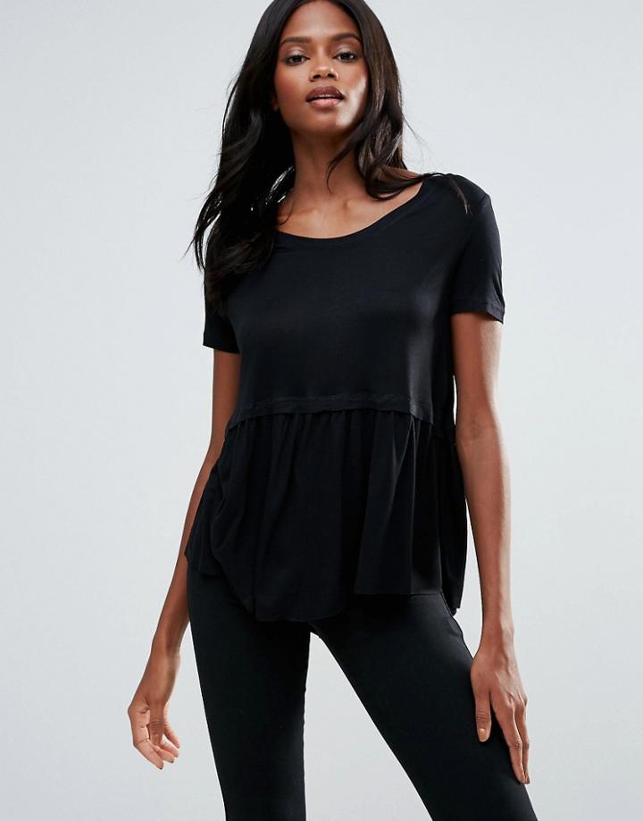 Brave Soul Frill Hem T-shirt - Black