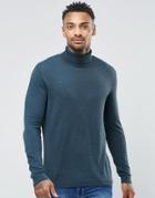 Asos Cotton Roll Neck Jumper In Teal - Green