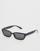 Weekday Slim Rectangular Sunglasses In Black - Black
