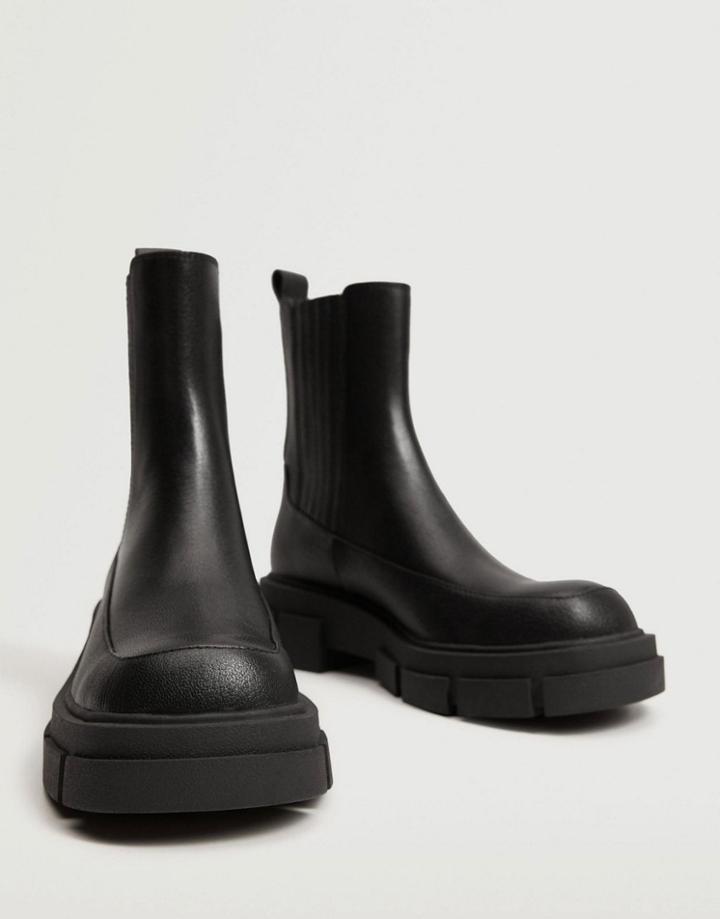 Mango Leather Chunky Chelsea Ankle Boots In Black