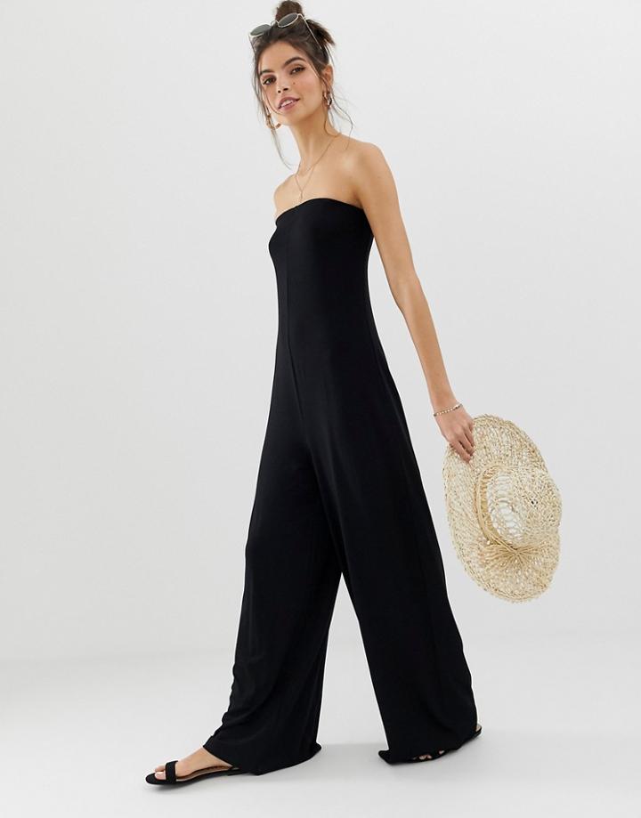 Asos Design Bandeau Jumpsuit With Wide Leg - Black