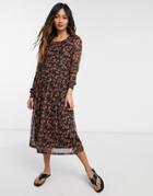 Vila Midi Smock Dress In Red Floral Print-multi