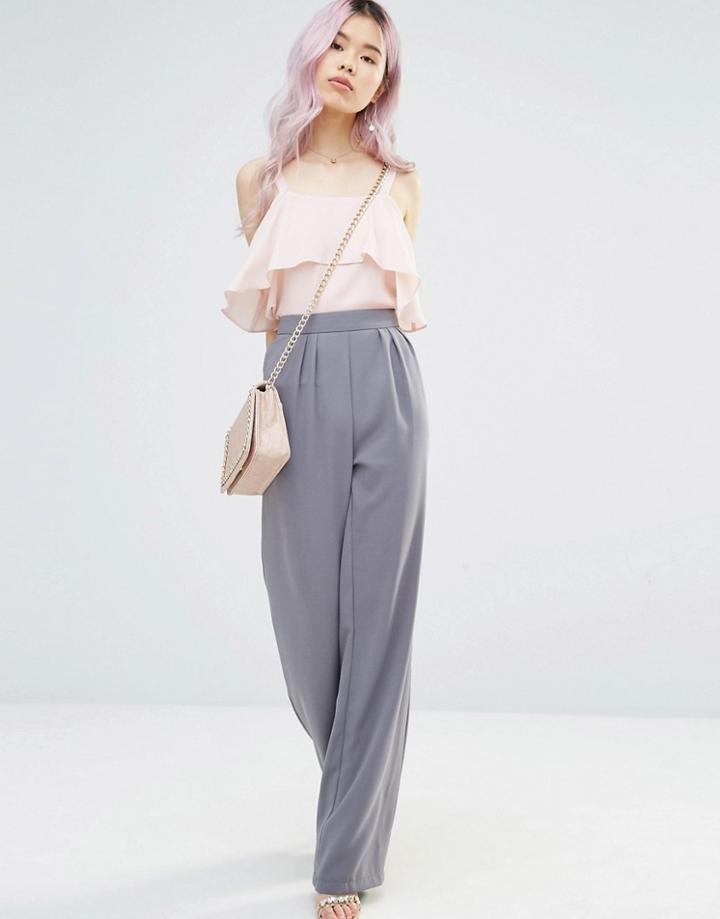 Alter Wide Leg Pant With Self Tie Belt - Gray