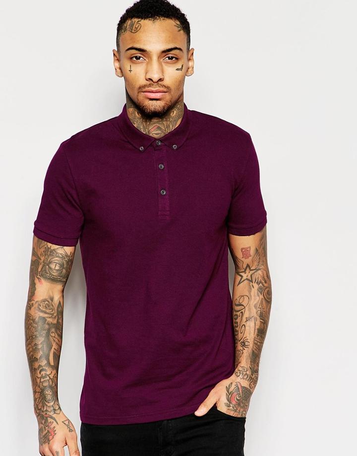 Asos Textured Polo In Burgundy - Burgundy