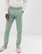 Asos Design Wedding Slim Suit Pants In Sage Green - Green