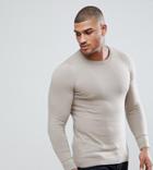 Asos Tall Muscle Fit Cotton Sweater In Oatmeal - Beige