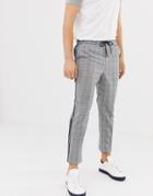 New Look Slim Fit Smart Joggers With Side Stripe In Gray Check - Gray
