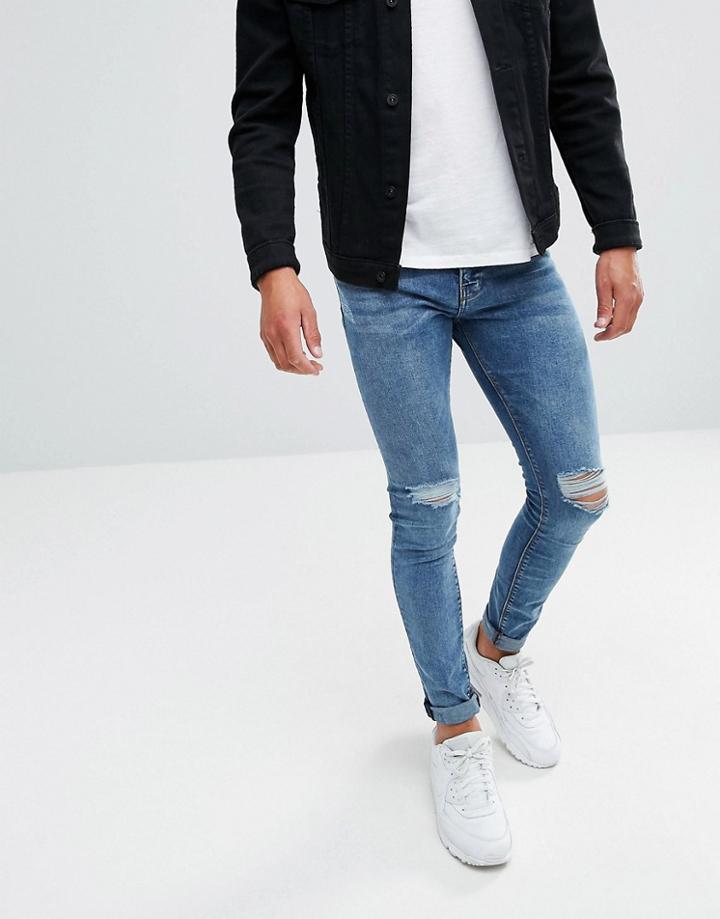 Pull & Bear Super Skinny Jeans In Blue Wash - Blue