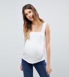 Asos Maternity Tank With Square Neck In Textured Rib - White