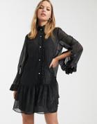 River Island Smock Dress With Frills In Black