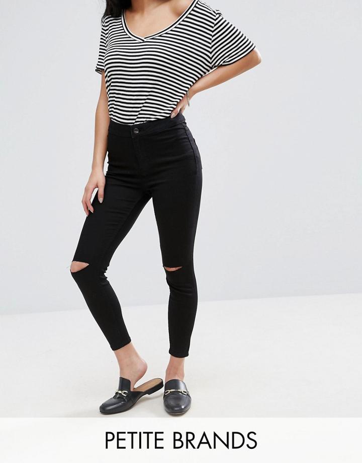 New Look Petite High Waisted Knee Rip Skinny Jeans - Black