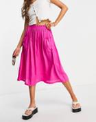 Asos Design Midi Skirt With Pocket Detail In Pink