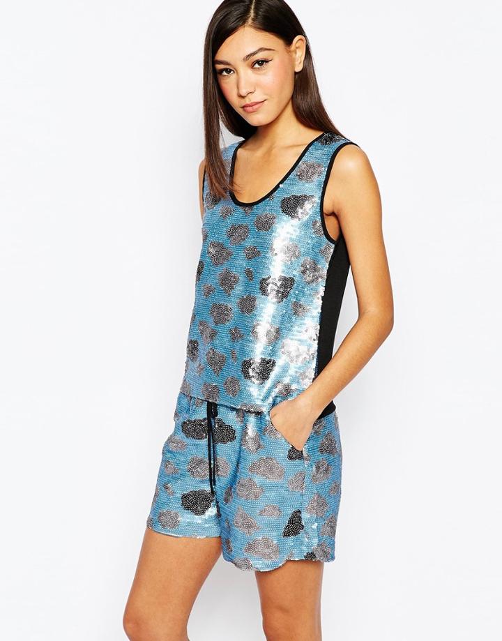 Sister Jane Storm Cloud Top In Sequins - Blue