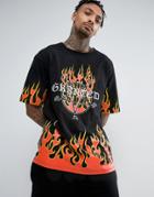 Granted Oversized T-shirt In Black With Flames - Black